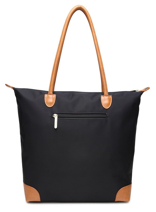 NNEE Women’s Water-Resistant Nylon Tote Bag - Large Capacity Shoulder Bag with Multi-Pocket Organizer for Daily Use - Black (Beige Lining) - Image 3