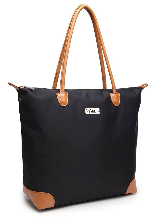 NNEE Women’s Water-Resistant Nylon Tote Bag - Large Capacity Shoulder Bag with Multi-Pocket Organizer for Daily Use - Black (Beige Lining) - Image 1