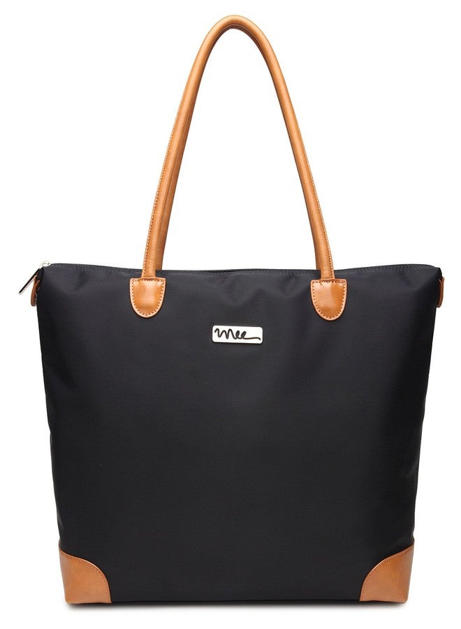NNEE Women’s Water-Resistant Nylon Tote Bag - Large Capacity Shoulder Bag with Multi-Pocket Organizer for Daily Use - Black (Beige Lining) - Image 2