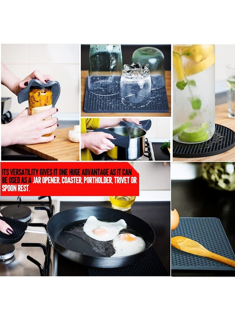 4 Pieces Silicone Trivet Mat, Heat Resistant Kitchen Hot Pot Holder Pad, Non Slip Countertop Protector Double as Jar Opener, Drying Mat, Utensil Rest  - Image 5