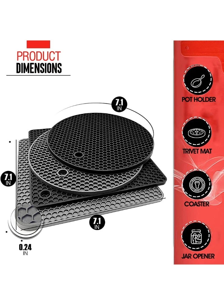 4 Pieces Silicone Trivet Mat, Heat Resistant Kitchen Hot Pot Holder Pad, Non Slip Countertop Protector Double as Jar Opener, Drying Mat, Utensil Rest  - Image 2