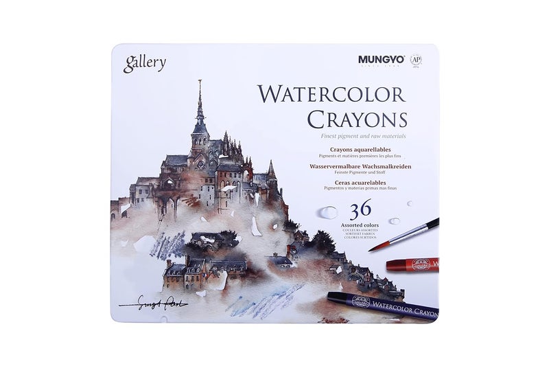 MUNGYO Watercolour Crayons Set Of 36 In Tin Box Ink Multicolor - Image 1