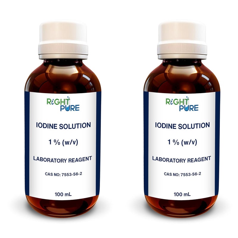 RIGHTPURE ® Iodine Solution 1% (w/v) 100ml | Laboratory Reagent Grade for Scientific & Educational Use | Analytical Reagent in Amber Bottle/Pack of 2 - Image 1
