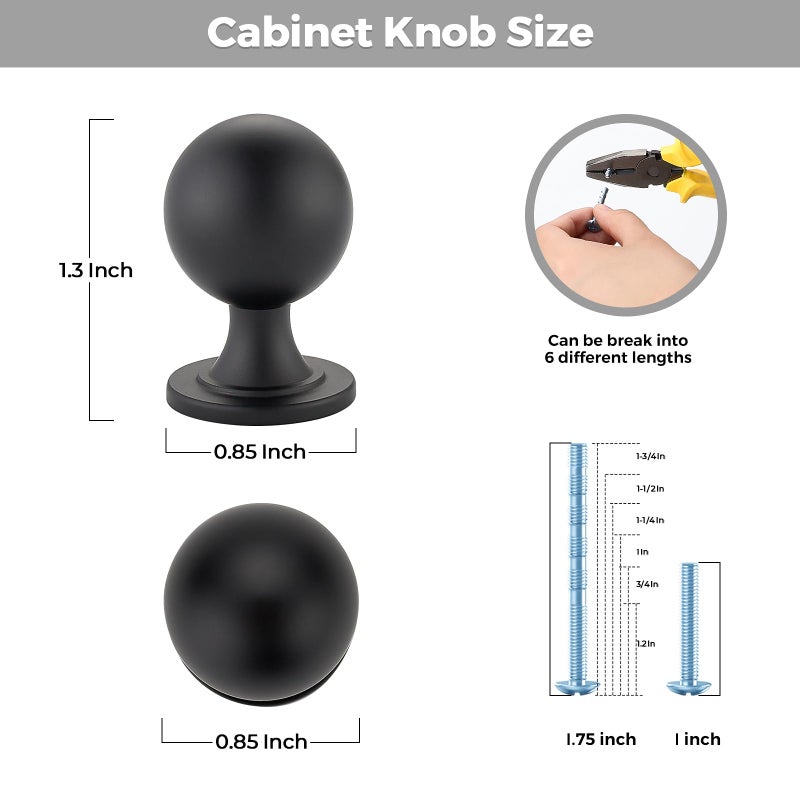 Ravinte Decor 12 Pack Black Cabinet Knobs, Round Ball Knobs for Kitchen Cabinets, Drawers, 0.85 Inch - Image 3