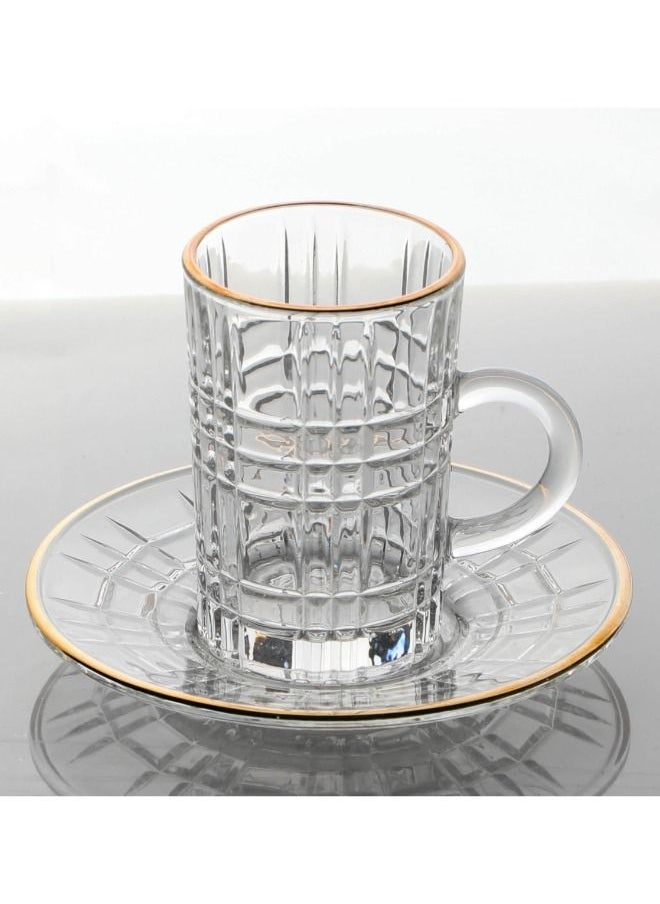 Soleter Tea and Coffee Glass Cups and Saucers| British Tea Cups | Set of 6 (Glass), TRANSPARENT 6pcs 4oz Tea Cups + 6pcs Saucers With Gold Rim On Top  - Image 2
