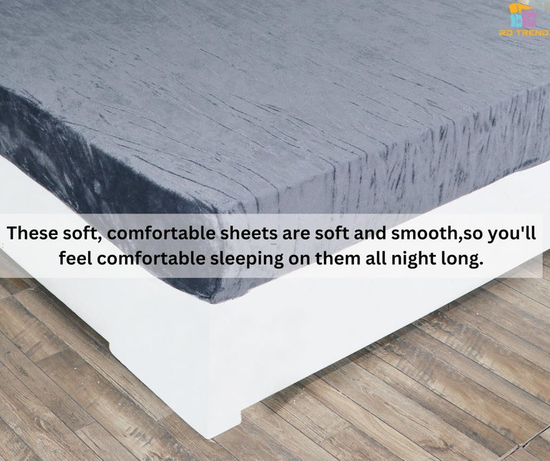 RD TREND 250 GSM Flannel Warm Elastic Fitted Bedsheets for Winter, King Size (78x72x8 Inch), 2 Pillow Covers (18x28 Inch) (Dark Gre, King) - Image 5