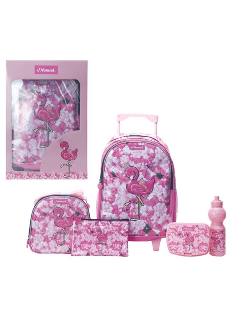 نوماد مجموعة عربة أساسية ٥ في ١ مطبوعة بنقشة طائر الفلامنجو، ١٦ بوصة