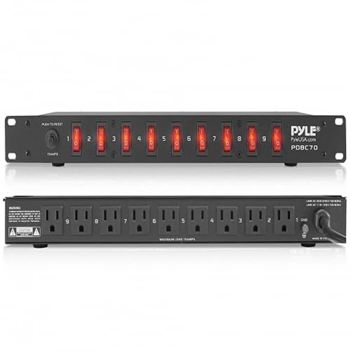 Pyle 15 Amp Power Supply Control Unit - 9 Outlet Rack Mount Power Strip with AC Noise Filter - 1U Steel Chassis - 6ft Cord - Surge Protection for Equipment Control - PDBC70 - Image 1