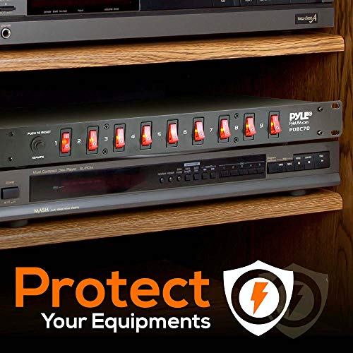 Pyle 15 Amp Power Supply Control Unit - 9 Outlet Rack Mount Power Strip with AC Noise Filter - 1U Steel Chassis - 6ft Cord - Surge Protection for Equipment Control - PDBC70 - Image 5