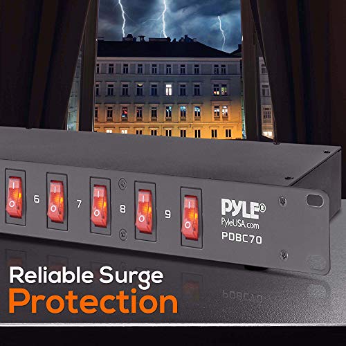 Pyle 15 Amp Power Supply Control Unit - 9 Outlet Rack Mount Power Strip with AC Noise Filter - 1U Steel Chassis - 6ft Cord - Surge Protection for Equipment Control - PDBC70 - Image 3