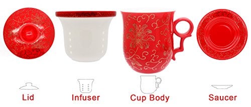 Tea Talent Porcelain Tea Cup with Infuser Lid and Saucer Sets Chinese Jingdezhen Ceramics Coffee Mug Teacup Loose Leaf Tea Brewing System for Home Office - Image 3