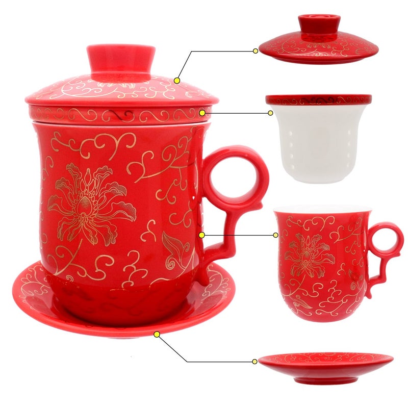 Tea Talent Porcelain Tea Cup with Infuser Lid and Saucer Sets Chinese Jingdezhen Ceramics Coffee Mug Teacup Loose Leaf Tea Brewing System for Home Office - Image 2
