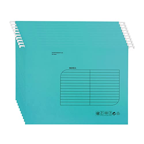 SOYIRI Hanging File Folder, A4 Suspension Files Holder, Hang Folder, Filing Cabinet Suspension File with Tab and Label for School Home Office, Blue, 25 Pack - Image 1