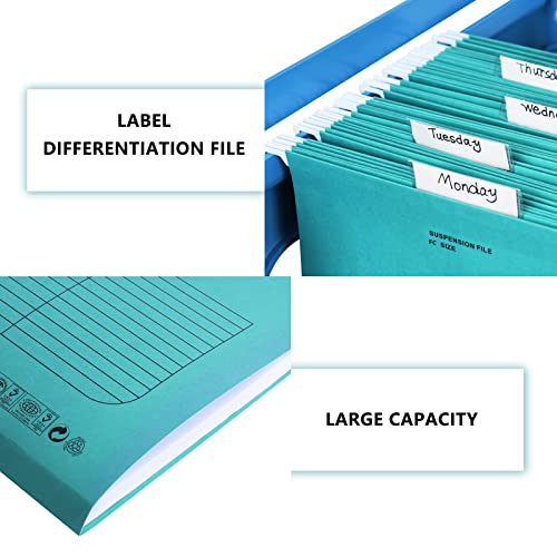 SOYIRI Hanging File Folder, A4 Suspension Files Holder, Hang Folder, Filing Cabinet Suspension File with Tab and Label for School Home Office, Blue, 25 Pack - Image 4