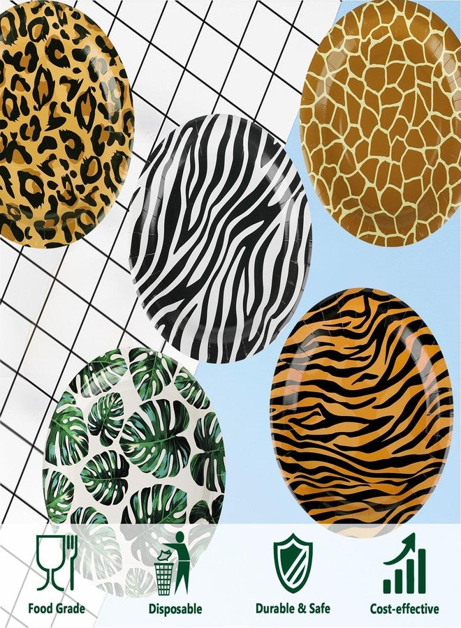 Resflyar 50 PCS Jungle Safari Party Tableware Supplies, Disposable Wild Animal 7 Inch Paper Plates, Zebra Giraffe Leopard Plates for Jungle Zoo Animal Themed Baby Shower Birthday Party Decor, Serves 50 Guests - Image 3