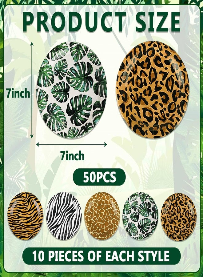 Resflyar 50 PCS Jungle Safari Party Tableware Supplies, Disposable Wild Animal 7 Inch Paper Plates, Zebra Giraffe Leopard Plates for Jungle Zoo Animal Themed Baby Shower Birthday Party Decor, Serves 50 Guests - Image 2