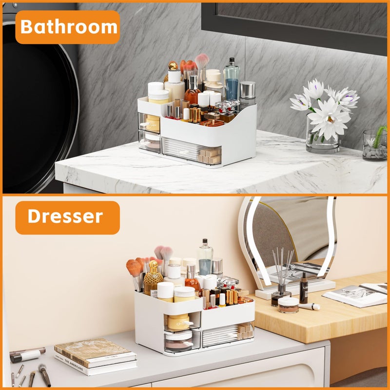 Cq acrylic White Makeup Organizer With Drawers,Large Skincare Organizers for Countertop,Desk,Dresser,Plastic Bathroom Counter Organizer for Brush,Palettes,Perfume,Beauty Products Organization,Skin Care Storage - Image 2