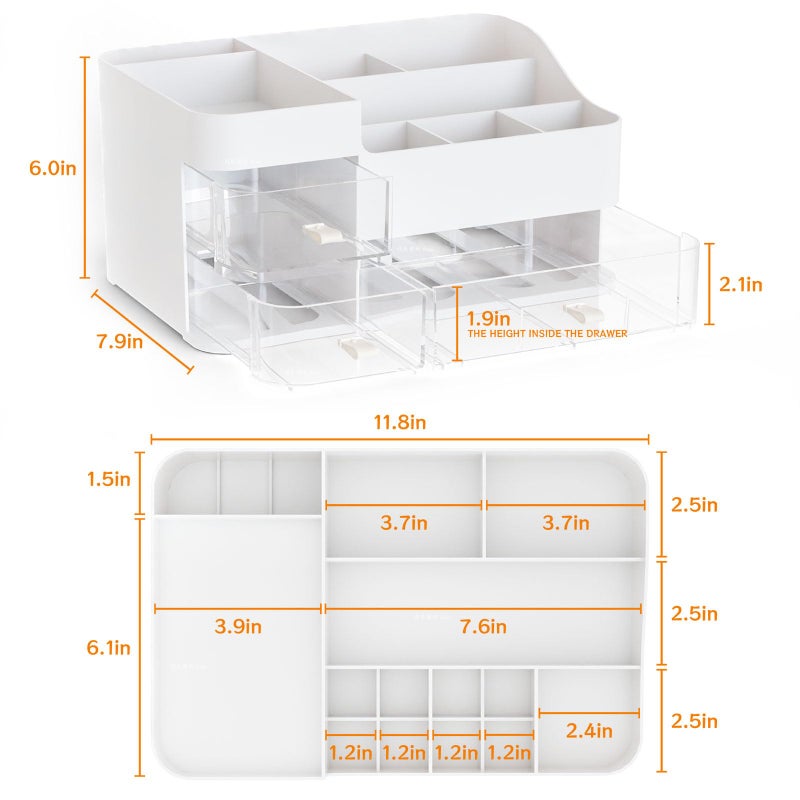 Cq acrylic White Makeup Organizer With Drawers,Large Skincare Organizers for Countertop,Desk,Dresser,Plastic Bathroom Counter Organizer for Brush,Palettes,Perfume,Beauty Products Organization,Skin Care Storage - Image 3