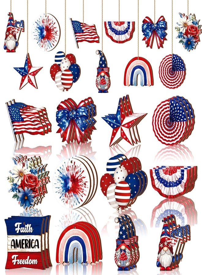 Anglechic 36 Pcs 4th of July Ornaments for Tree Patriotic Wooden American Flag Ornaments Memorial Day Tree Decorations Red White Blue Hanging Decoration for Independence Day 250th Anniversary(Fresh) - Image 1