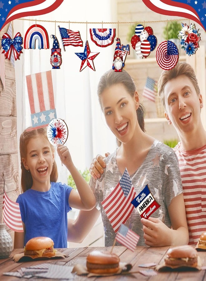 Anglechic 36 Pcs 4th of July Ornaments for Tree Patriotic Wooden American Flag Ornaments Memorial Day Tree Decorations Red White Blue Hanging Decoration for Independence Day 250th Anniversary(Fresh) - Image 4