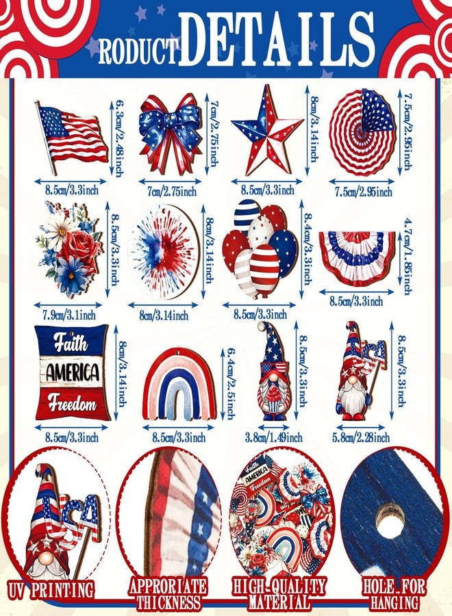 Anglechic 36 Pcs 4th of July Ornaments for Tree Patriotic Wooden American Flag Ornaments Memorial Day Tree Decorations Red White Blue Hanging Decoration for Independence Day 250th Anniversary(Fresh) - Image 3