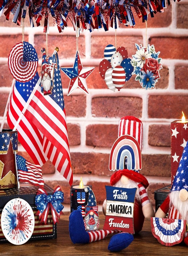 Anglechic 36 Pcs 4th of July Ornaments for Tree Patriotic Wooden American Flag Ornaments Memorial Day Tree Decorations Red White Blue Hanging Decoration for Independence Day 250th Anniversary(Fresh) - Image 5