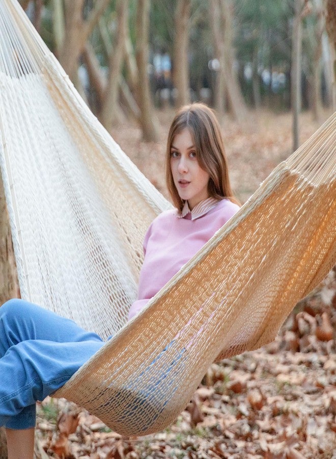 PNAEUT Mayan Hammock, Handwoven XL Thick Soft Rope Hammocks for Outdoor Indoor, Max 600 lbs Capacity, Tree Straps & Carabiners Included (Nature) - Image 2