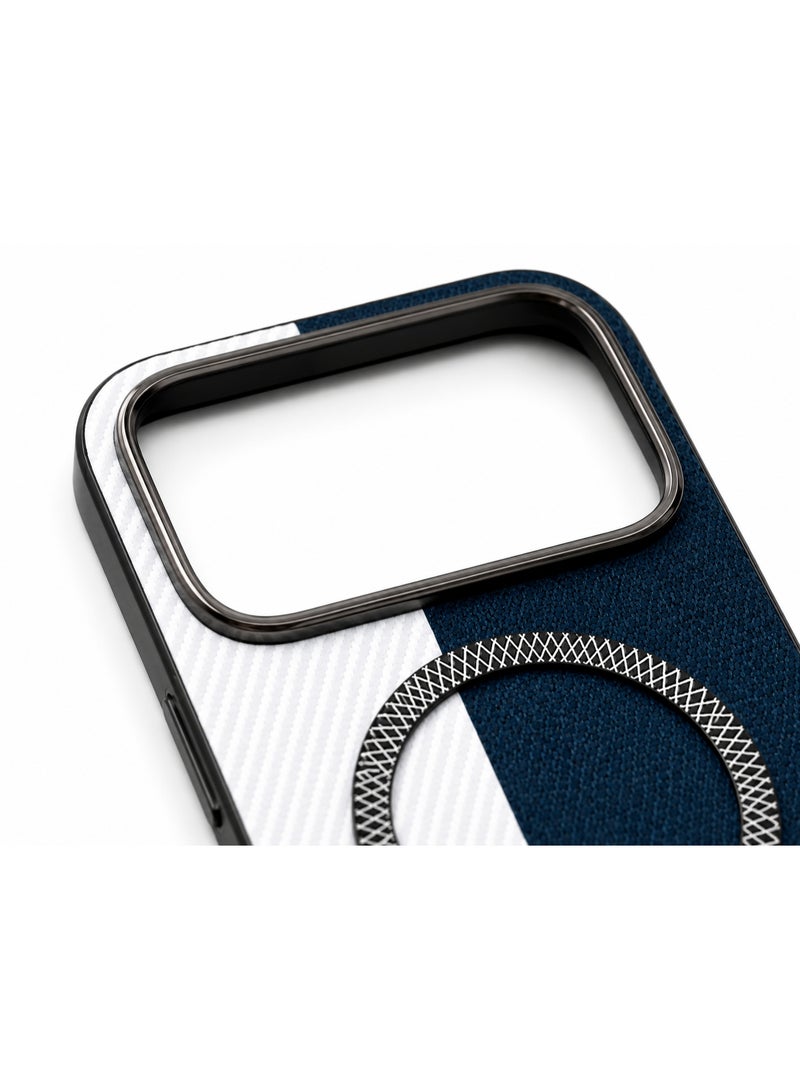 Cmax Premium MagSafe Protective Case with Metal Camera Guard and Textured Finish for iPhone 17 Pro Max - Blue/White - Image 4
