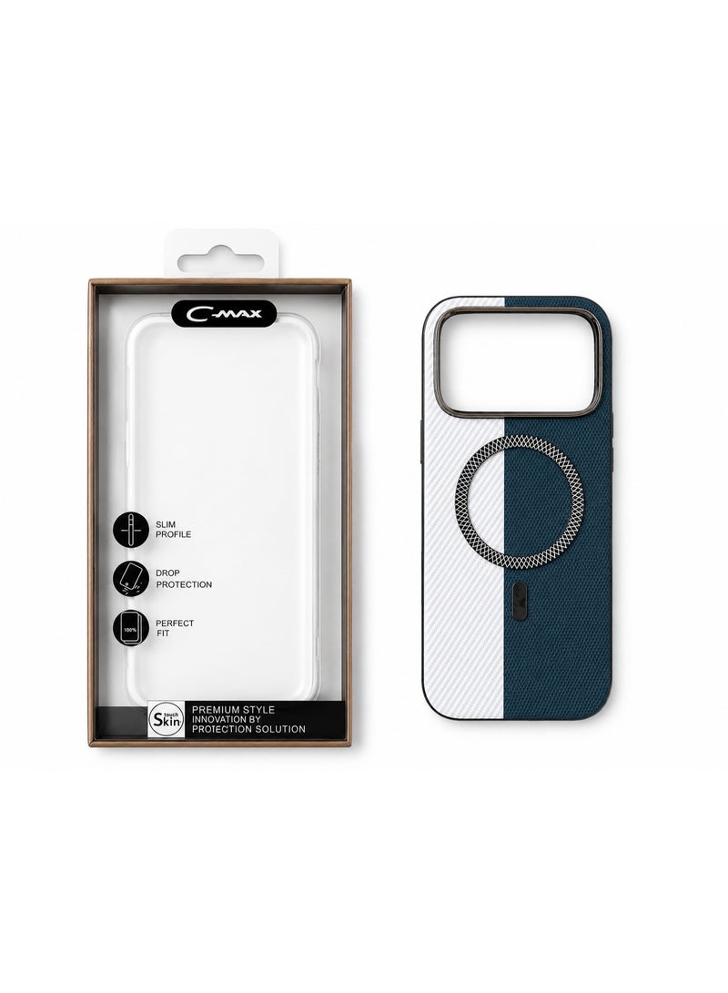 Cmax Premium MagSafe Protective Case with Metal Camera Guard and Textured Finish for iPhone 17 Pro Max - Blue/White - Image 1