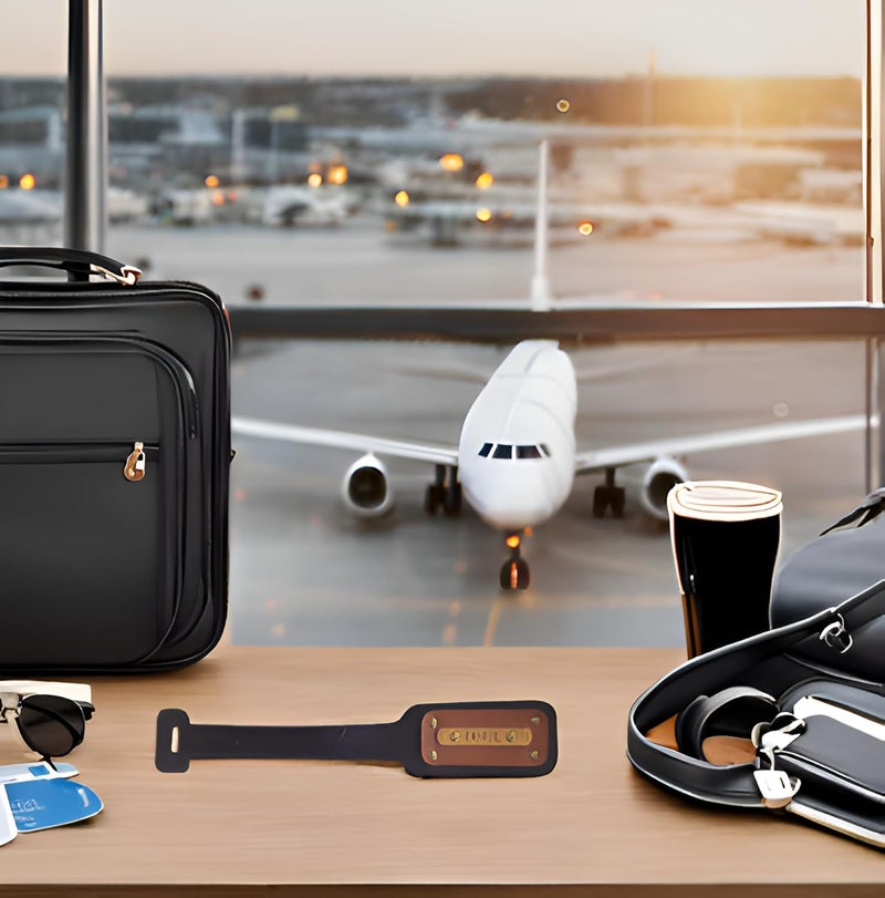 Junket Dual Color Luggage Tag (Tan & Black) | Personalized Name & Charm Travel Tag | Unisex Travel Accessory | Perfect Diwali Gift, Wedding Return Gift, Travel Gift - Image 2