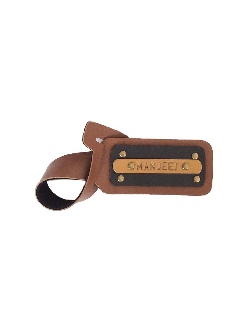 Junket Dual Color Luggage Tag (Tan & Black) | Personalized Name & Charm Travel Tag | Unisex Travel Accessory | Perfect Diwali Gift, Wedding Return Gift, Travel Gift - Image 1