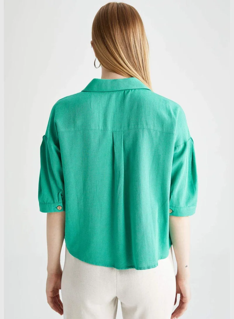 DeFacto  Woman Cropped Fit Short Sleeve Shirt  | Best Price UAE