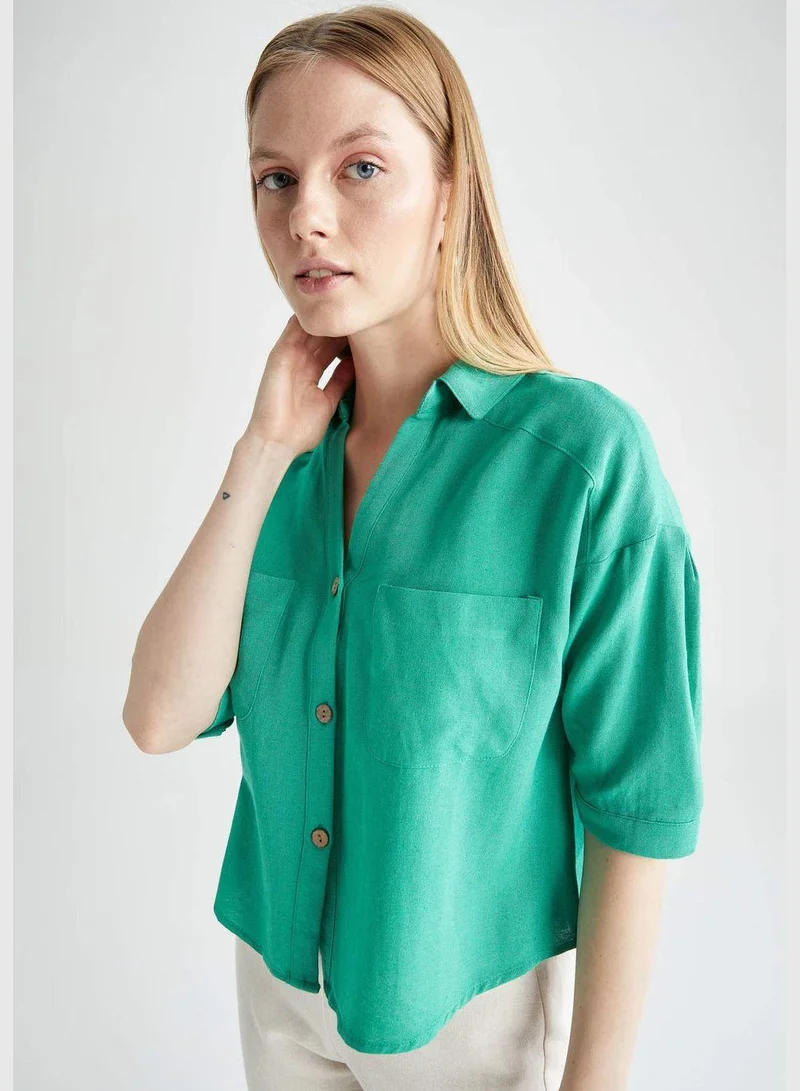 DeFacto  Woman Cropped Fit Short Sleeve Shirt  | Best Price UAE