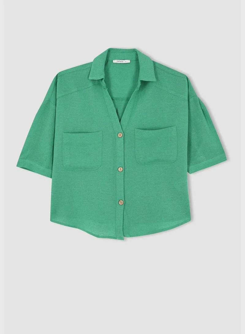 DeFacto  Woman Cropped Fit Short Sleeve Shirt  | Best Price UAE