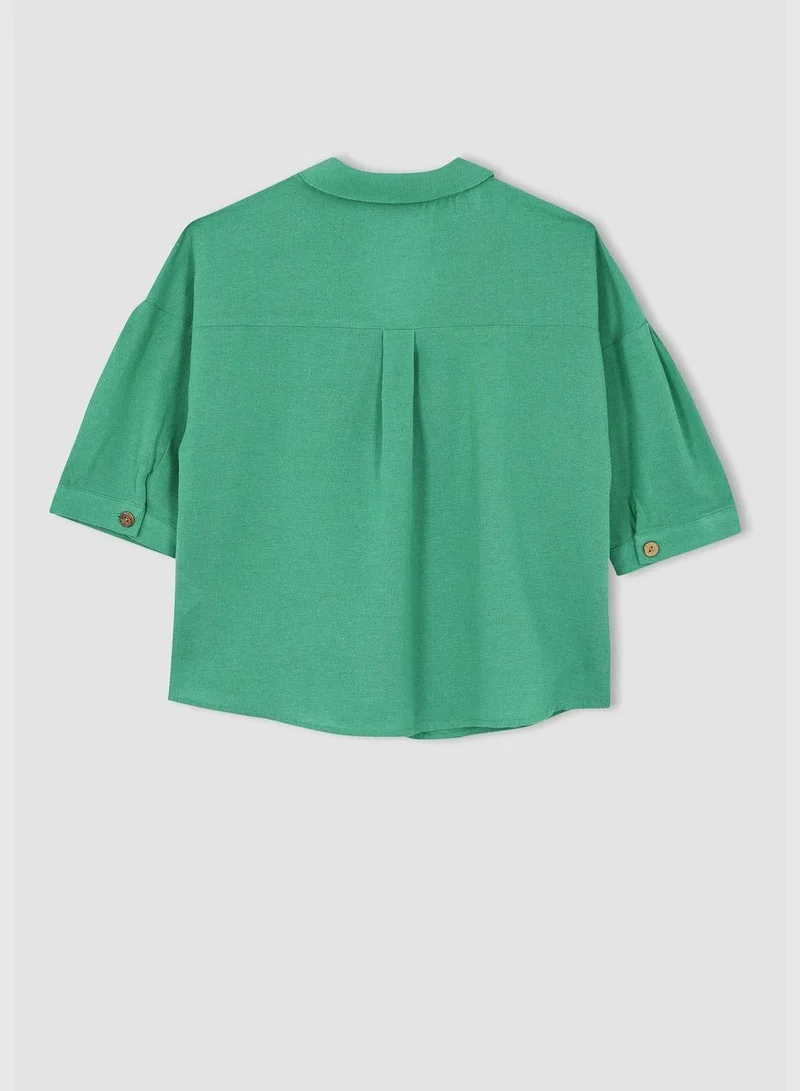 DeFacto  Woman Cropped Fit Short Sleeve Shirt  | Best Price UAE