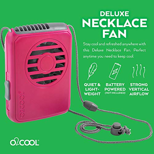 O2COOL Battery Powered Deluxe Necklace Fan For Personal Cooling With Adjustable Lanyard (Pink) - Image 3