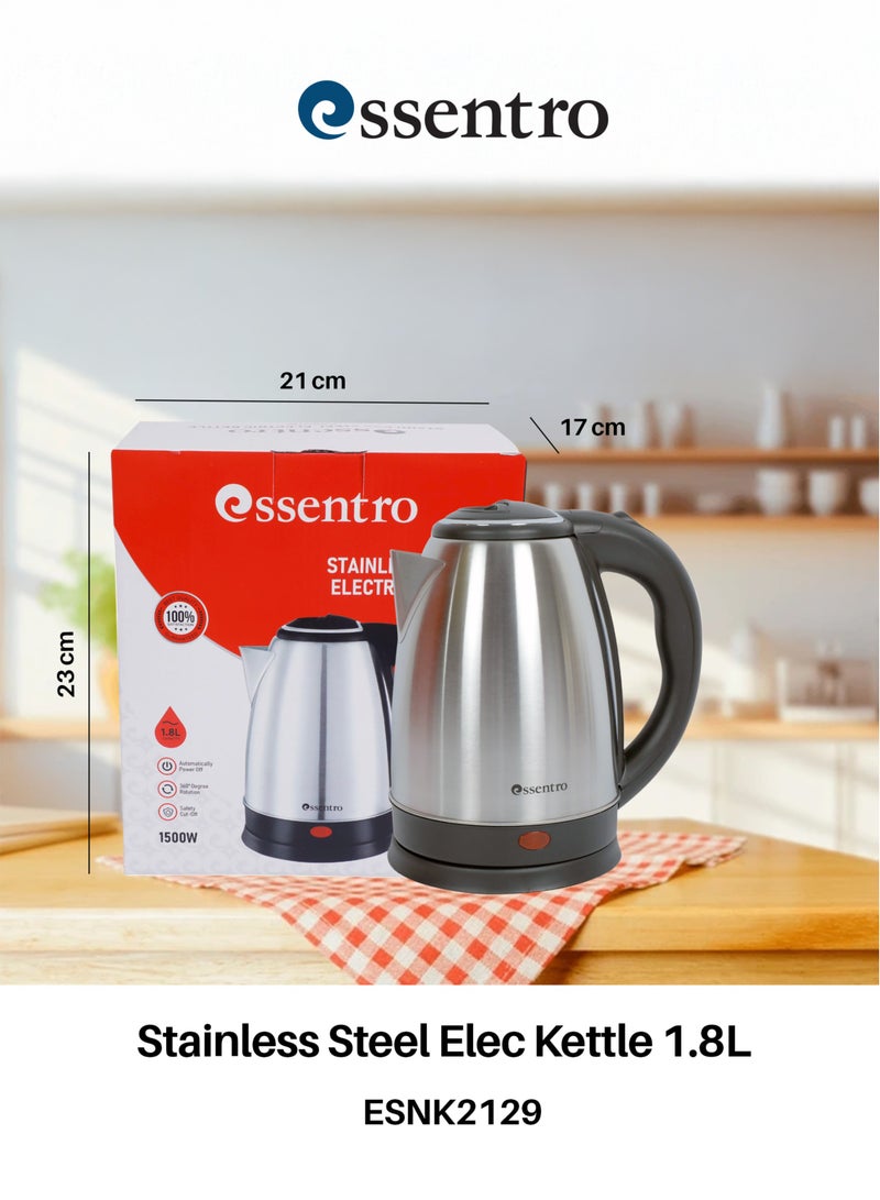 ESSENTRO Stainless Steel Electric Kettle 1.8L With 360-Degree Rotation Base,Triple Safety Protection With  Auto Shut Off, Protection From Over Heating & Dry Boil, 1500W Silver ESNK2129 - Image 5