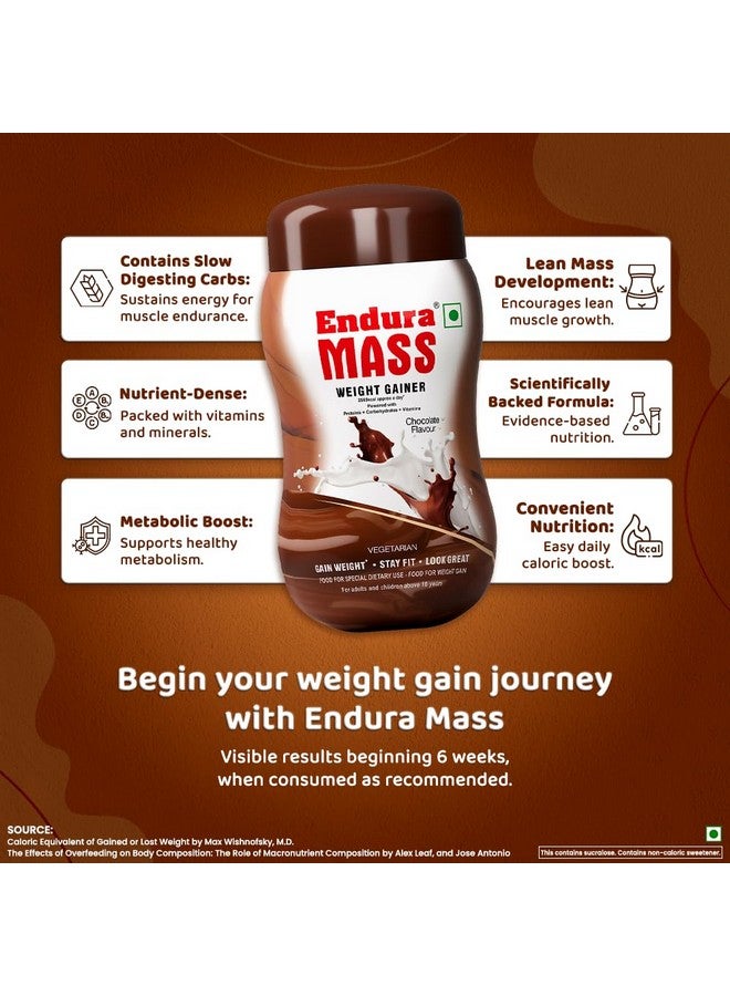 Endura Mass Weight Gainer Powder| Mass Gainer | Gain Weight, Post Workout, 74 g Carbohydrate, 15 g Protein, Healthy Fats (Chocolate, 1 Kg) - Image 2