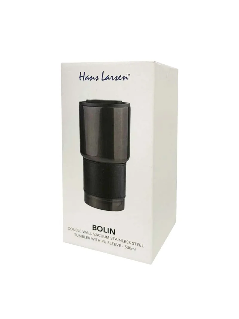 Hans Larsen black Hans Larsen BOLIN 530ml Double Wall Vacuum Insulated Stainless Steel Tumbler with PU Grip Sleeve, Leak-Resistant Lid, Hot & Cold Travel Mug, Gunmetal Finish, Fits Car Cup Holders - Black  | Best Price UAE
