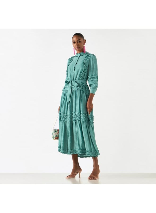 2Xtremz - 2Xtremz Ruffle Detail Dress with 3/4 Sleeves and Tie-Up Belt - Image 1