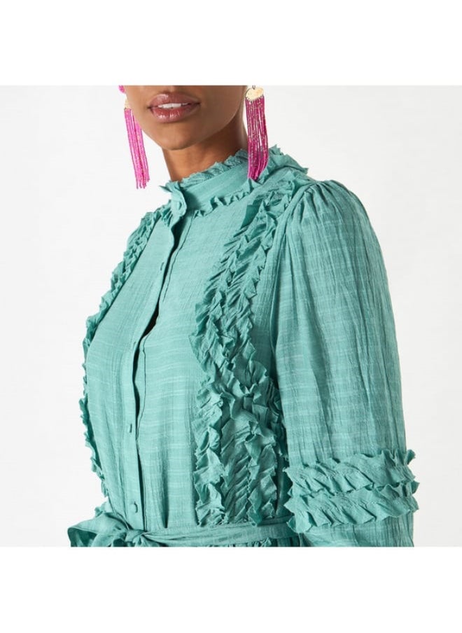 2Xtremz - 2Xtremz Ruffle Detail Dress with 3/4 Sleeves and Tie-Up Belt - Image 1