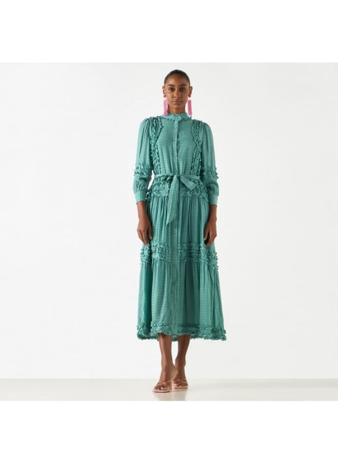 2Xtremz - 2Xtremz Ruffle Detail Dress with 3/4 Sleeves and Tie-Up Belt - Image 1