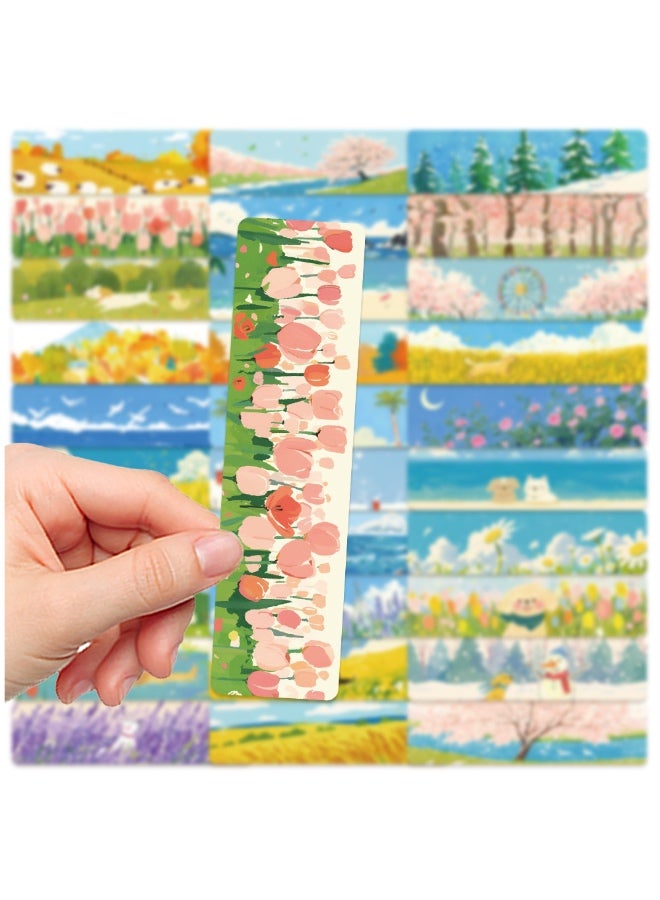 30 قطعة من العلامات المرجعية المقاومة للماء، أوقات سعيدة من فصول مختلفة، أزهار الربيع، الصيف، الخريف، الشتاء، ورق، ألوان متنوعة، 15×4 سم - Image 3