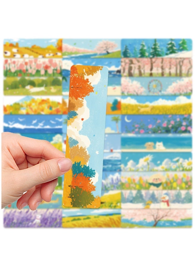 30 قطعة من العلامات المرجعية المقاومة للماء، أوقات سعيدة من فصول مختلفة، أزهار الربيع، الصيف، الخريف، الشتاء، ورق، ألوان متنوعة، 15×4 سم - Image 5