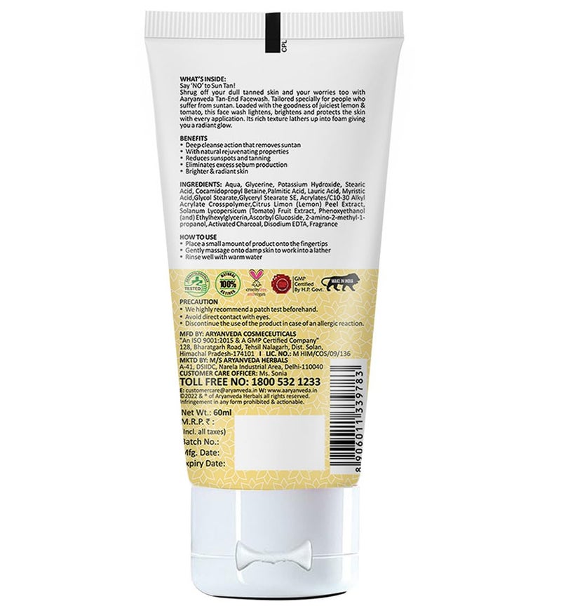 Aryanveda Tanend Face Wash With Activated Charcoal For Fairness For Moisturizing  TanFree Skin 60ml - Image 3