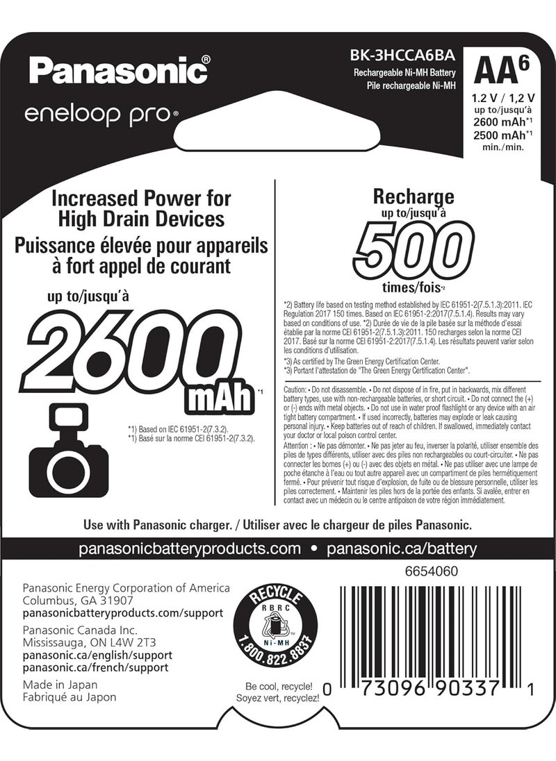 eneloop Eneloop Panasonic BK3HCCA6BA pro AA HighCapacity NiMH PreCharged Rechargeable Batteries 6Battery Pack  - Image 2