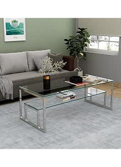 RIGID Stainless Steel Coffee Table with Glass Top  47x130x60cm  - Image 1