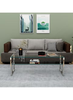 RIGID Stainless Steel Coffee Table with Glass Top  47x130x60cm  - Image 4