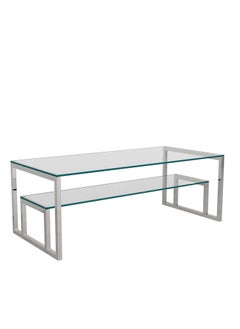 RIGID Stainless Steel Coffee Table with Glass Top  47x130x60cm  - Image 2