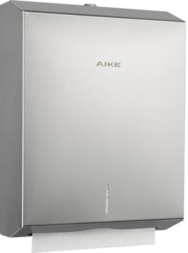 AIKE 400 Sheets Stainless Steel Multifold Commercial Wall Mount Paper Towel Dispenser with Lock Brushed AK5181 Folded Size 106x39 or Smaller - Image 1